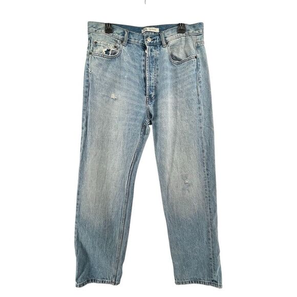 ZARA Women’s High Rise Button Fly Distressed Straight Leg Jeans Size 34 - Picture 13 of 13